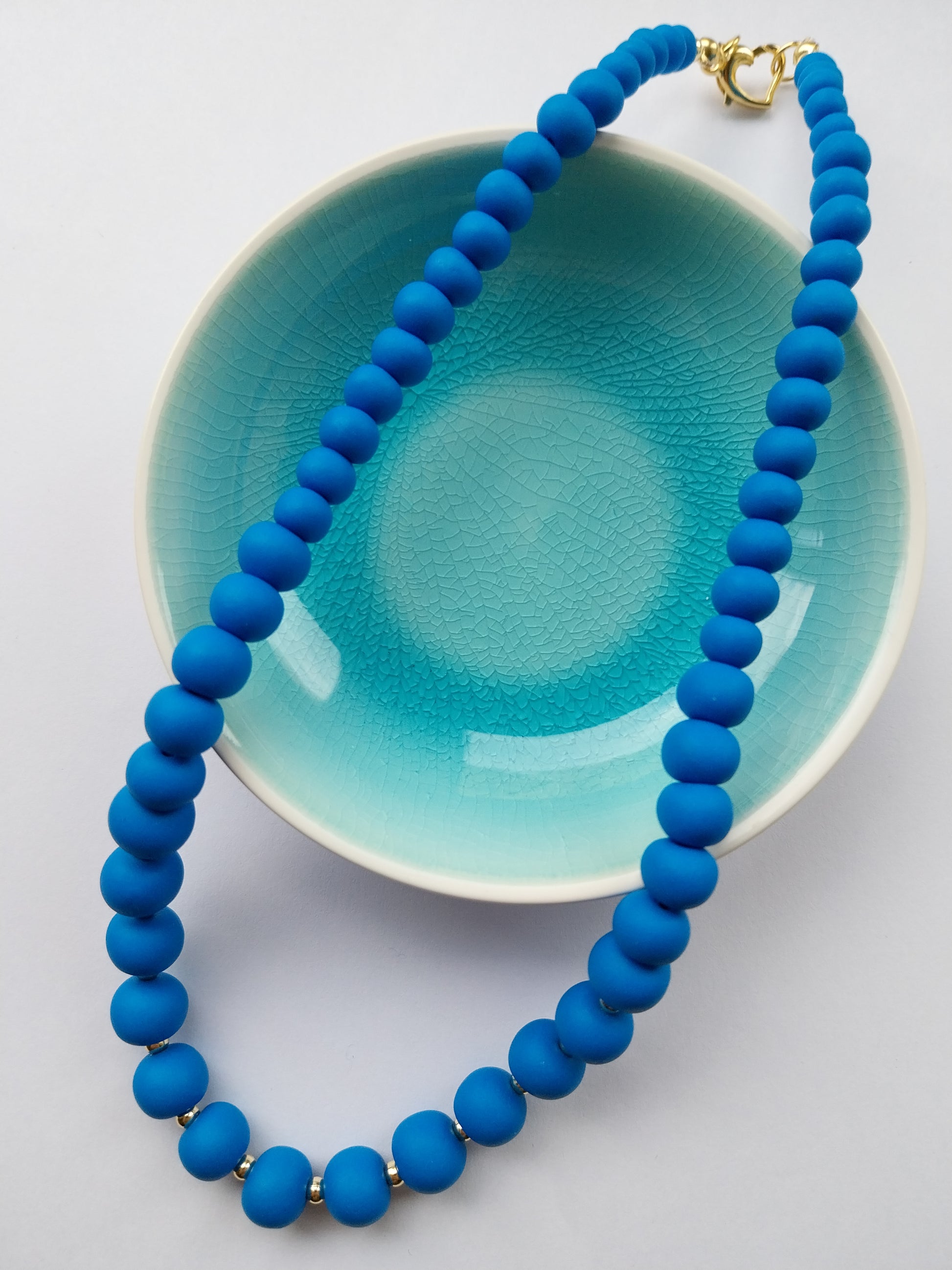 Blue clay bead necklace