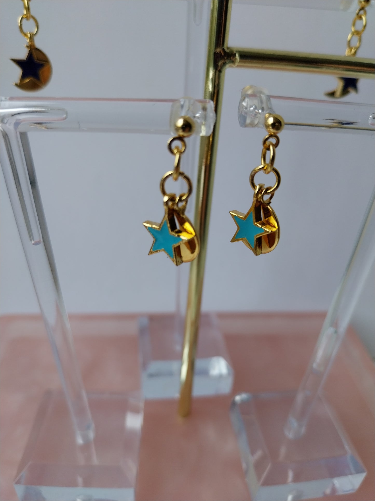 Moon & Star Earrings in Light Blue