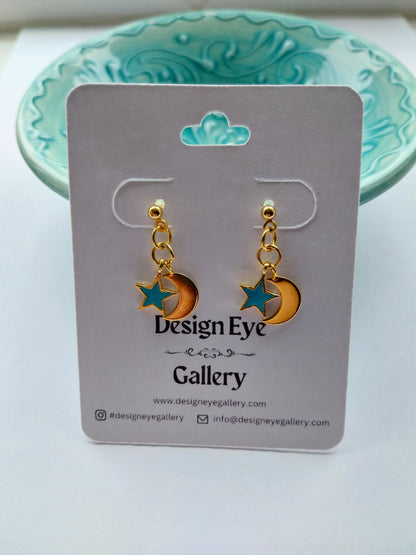 Moon & Star Earrings Navy Blue - design-eye-gallery