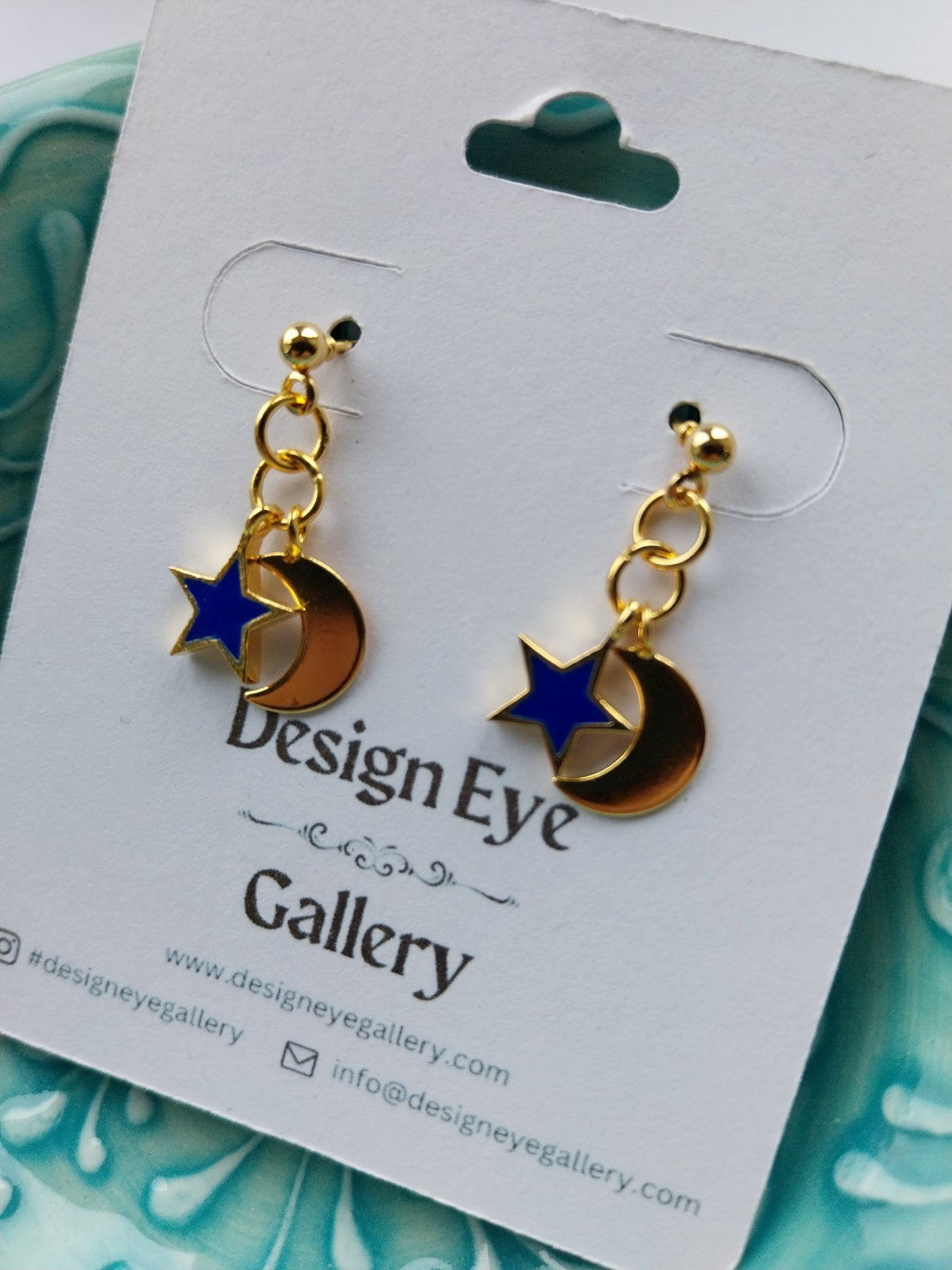 Moon & Star Earrings in Light Blue