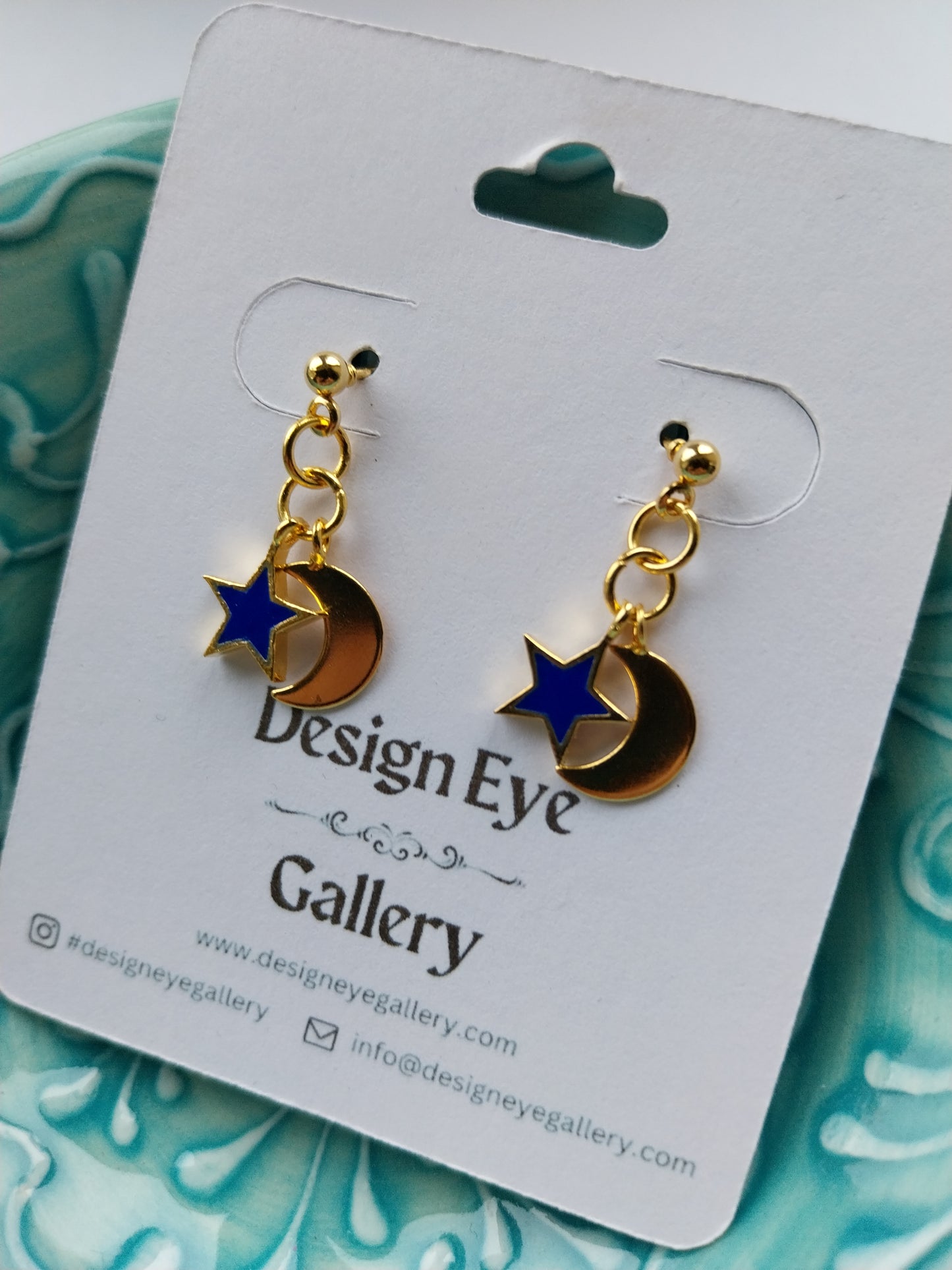 Moon & Star Earrings Navy Blue