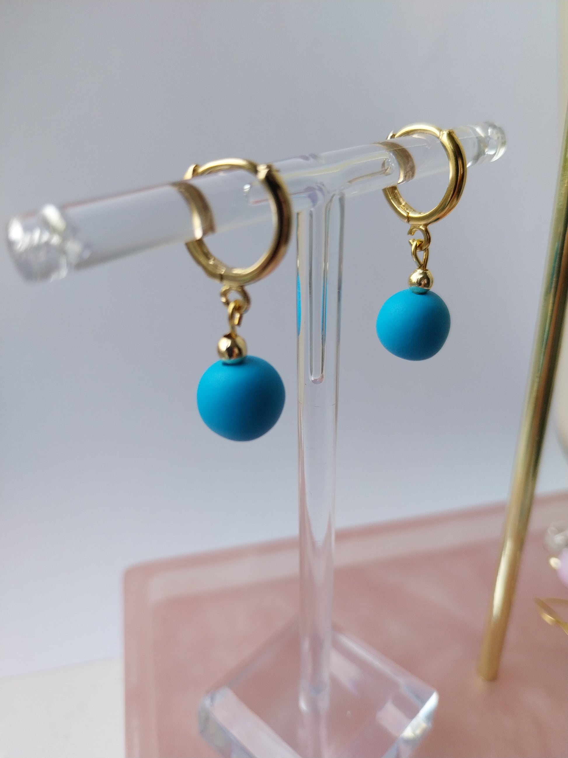 Huggie Hoop Blue Clay Bead Earrings - design-eye-gallery