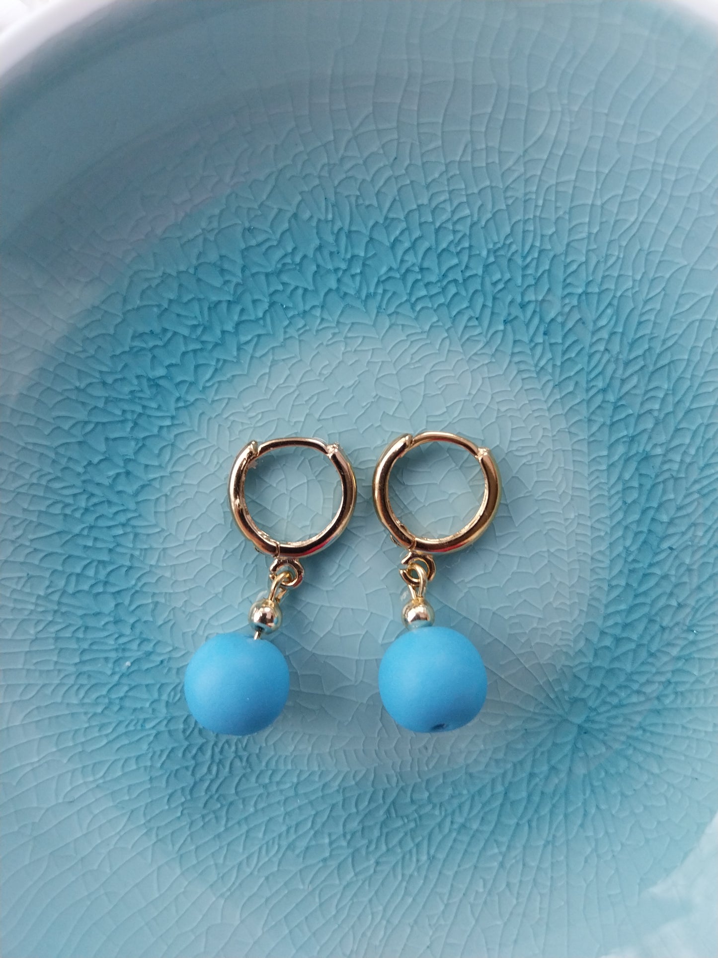 Huggie Hoop Blue Clay Bead Earrings