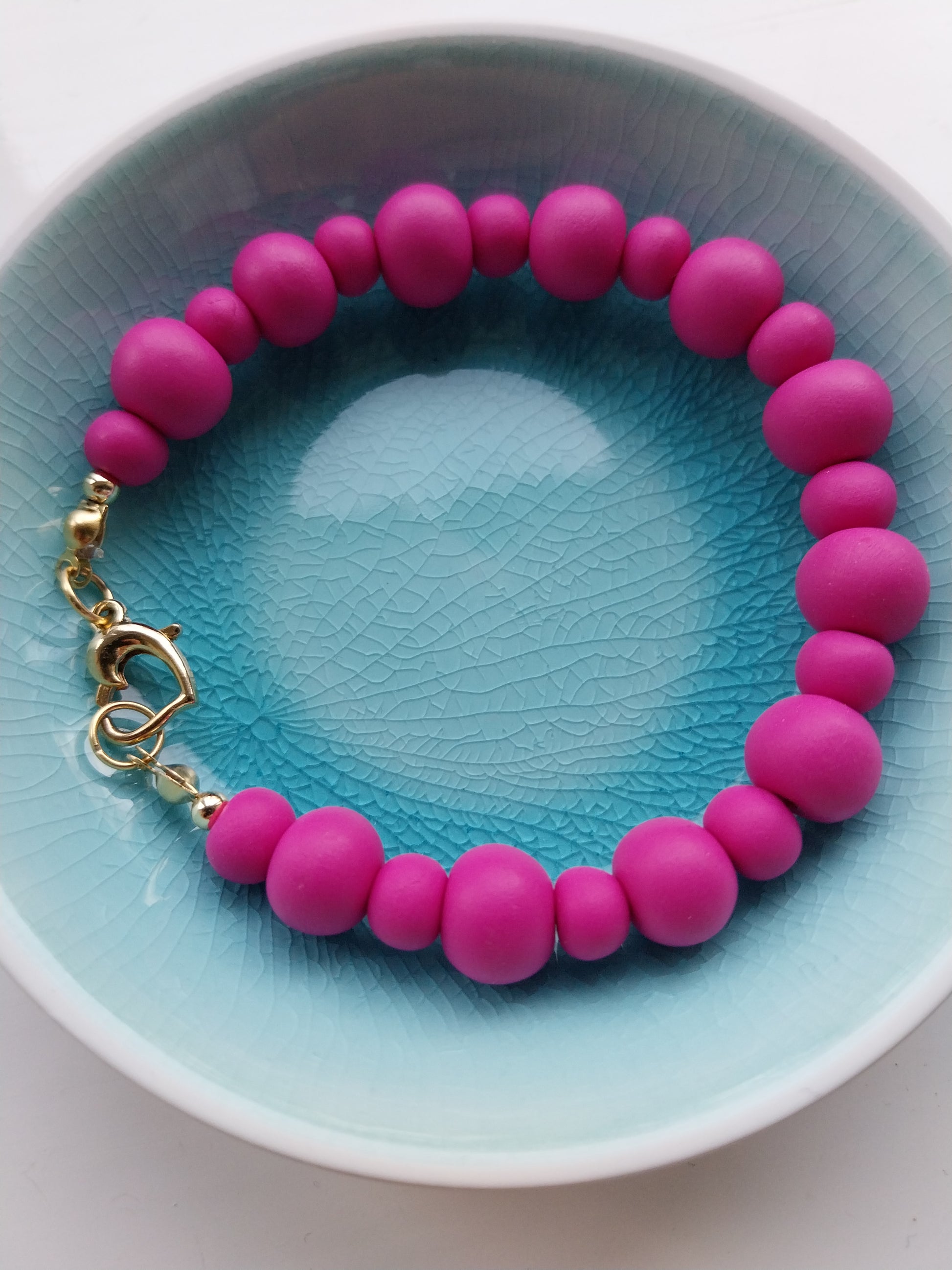 Heart Clasp Pink Clay Bead Bracelet - design-eye-gallery