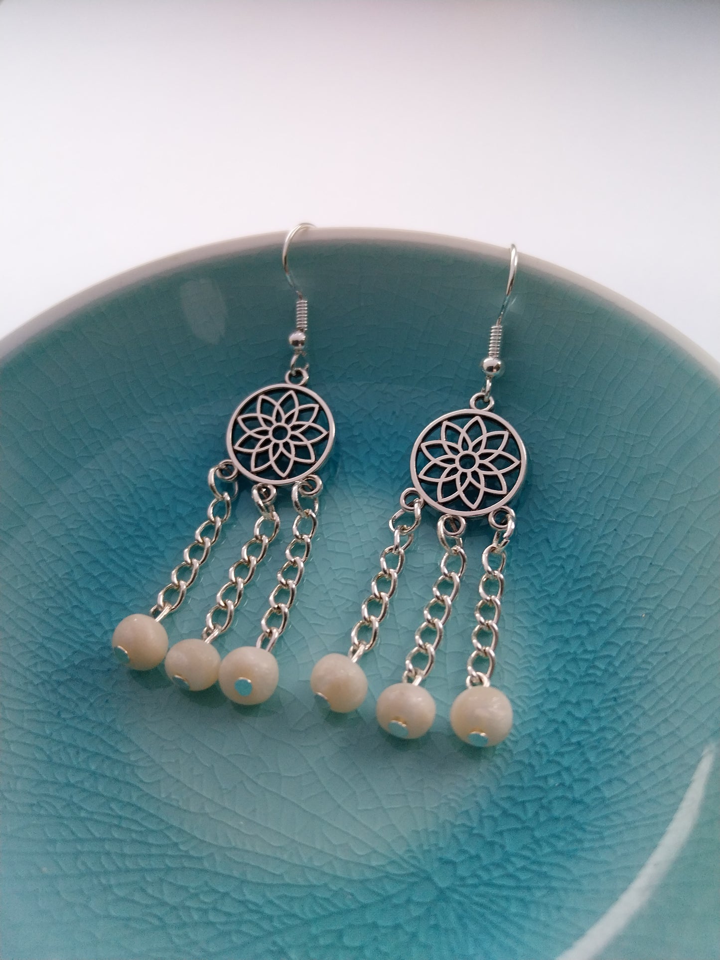 Mandala Silver & Pearl Earrings