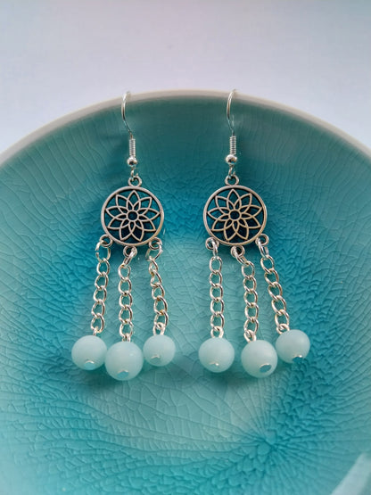Mandala Silver & Ice Quartz Earrings