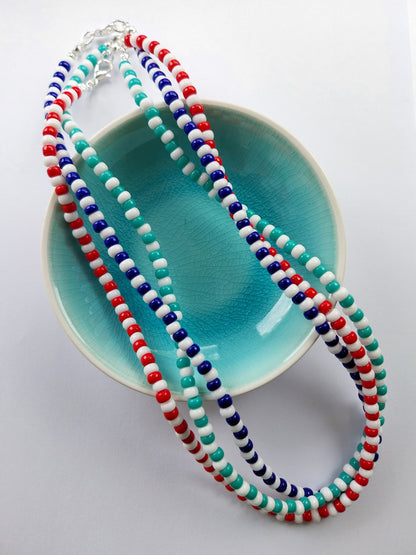 Blue & White Seed Bead Necklace