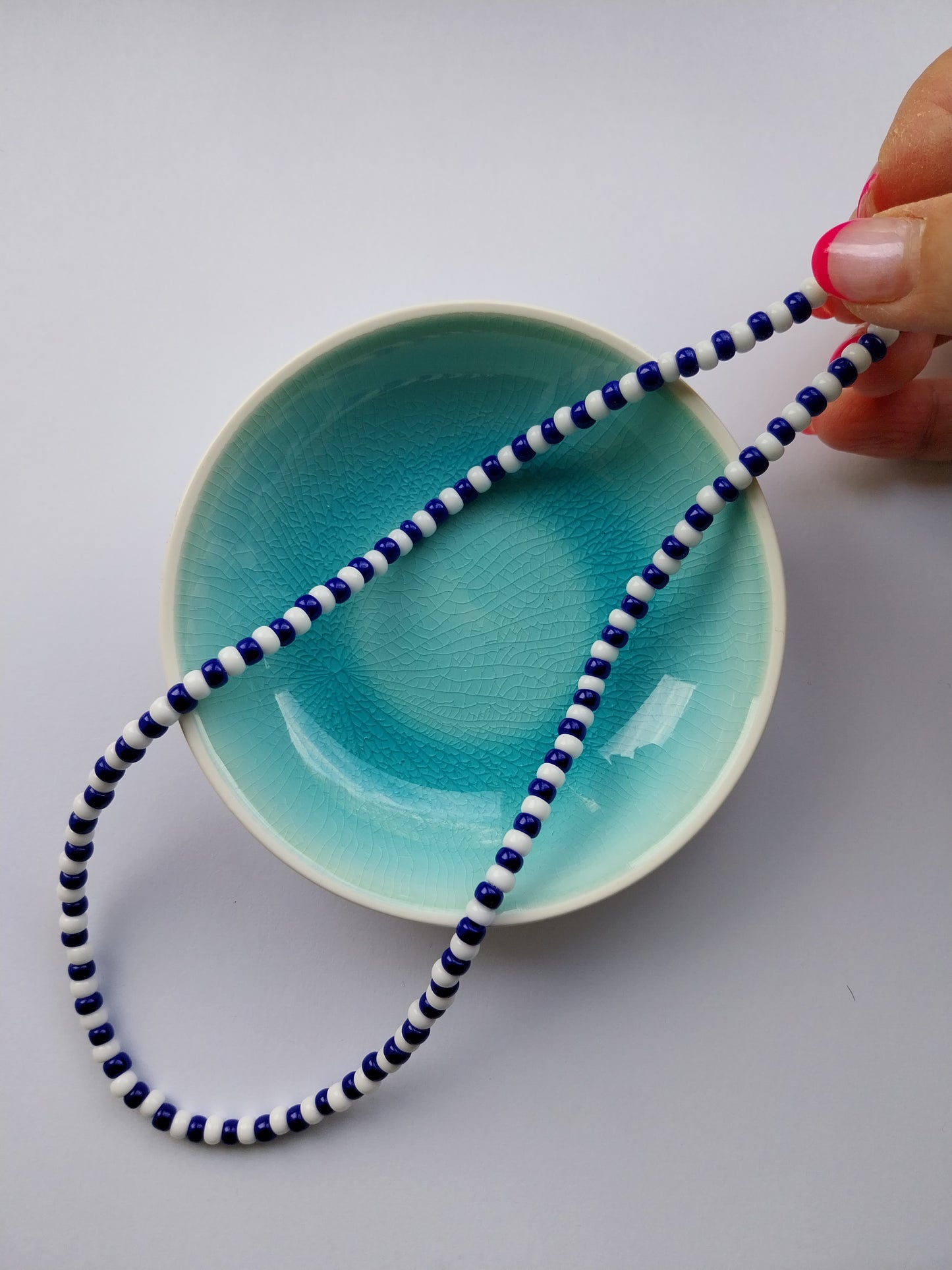 Blue & White Seed Bead Necklace
