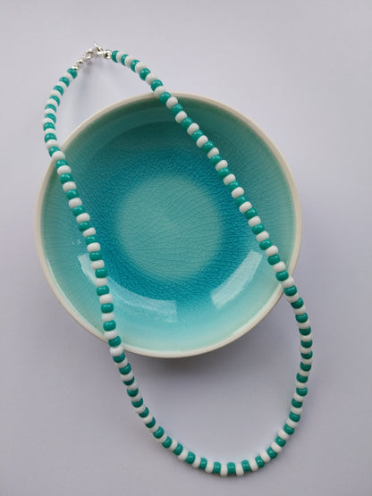 Blue & White Seed Bead Necklace
