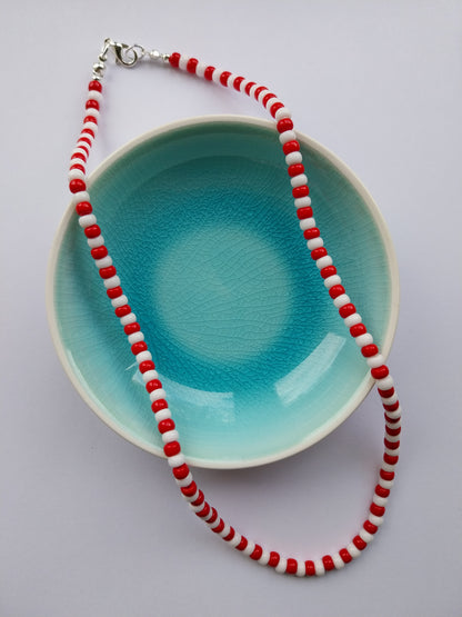 Blue & White Seed Bead Necklace