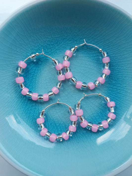 Silver and Pink Hoop Earrings