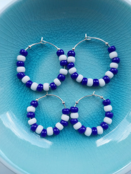 Blue and White Hoop Earrings