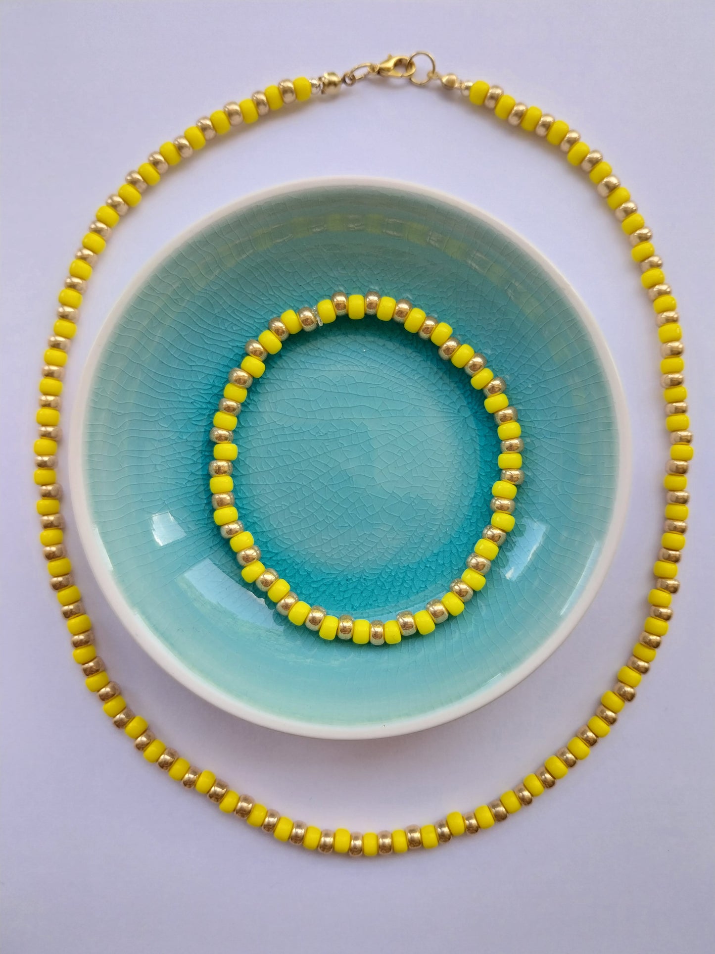 Glass Bead Necklace - yellow