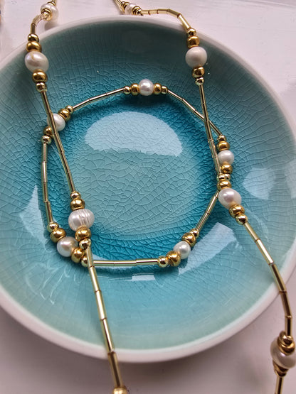 Freshwater Pearl & Gold Bead Necklace