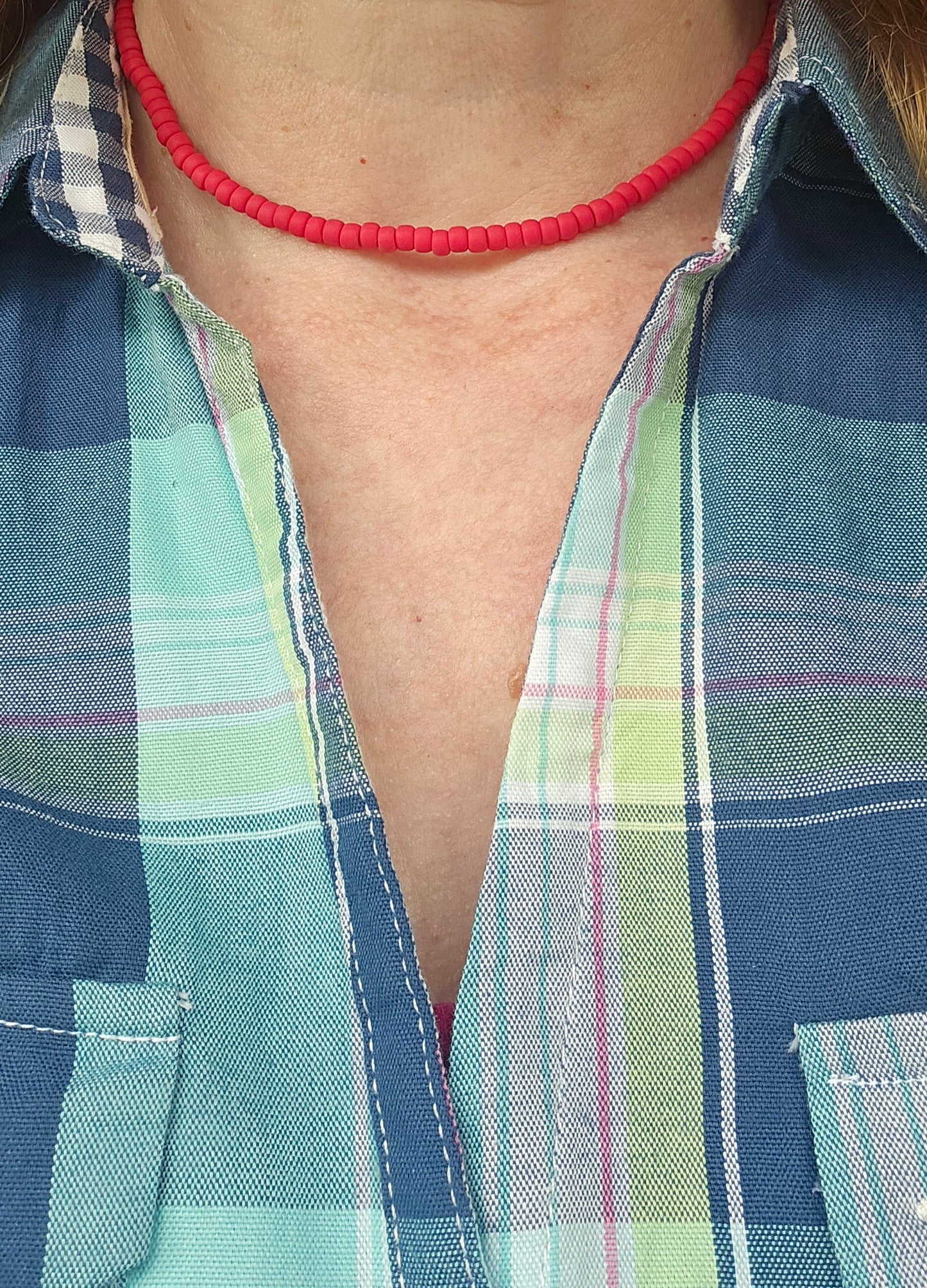 Red Matte Glass Bead Choker | Layering Necklace