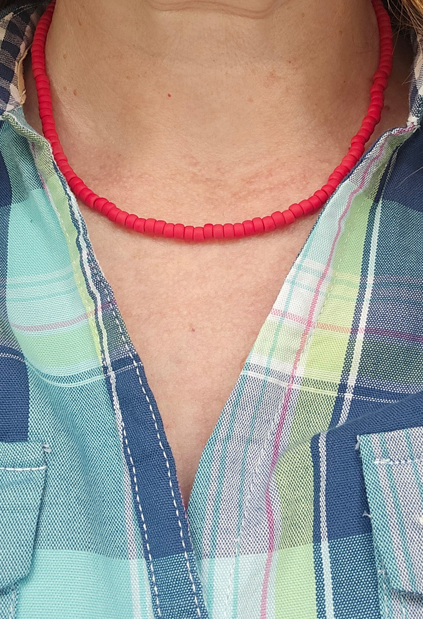 Red Matte Glass Bead Choker | Layering Necklace