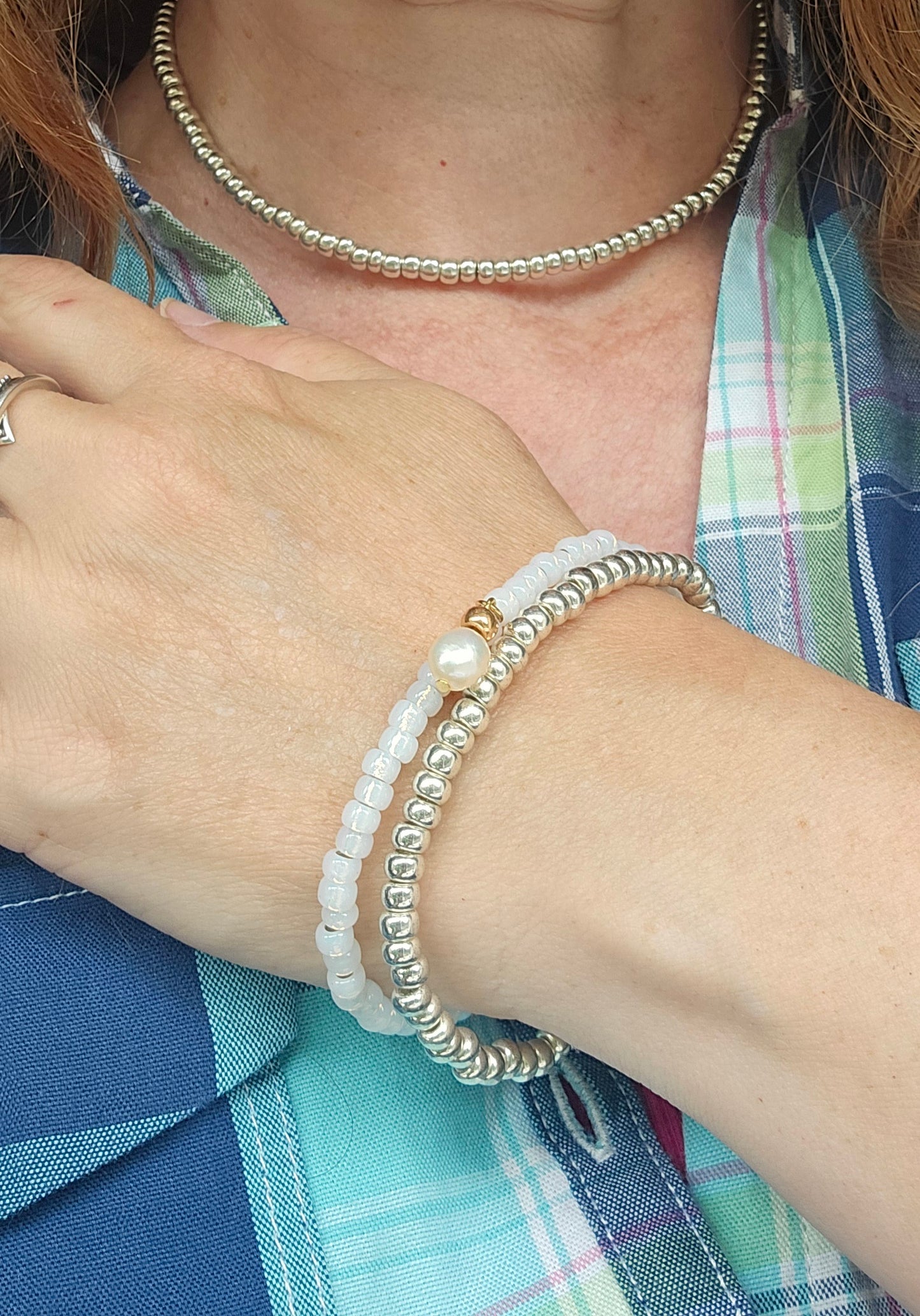 Beaded opal and pearl necklace