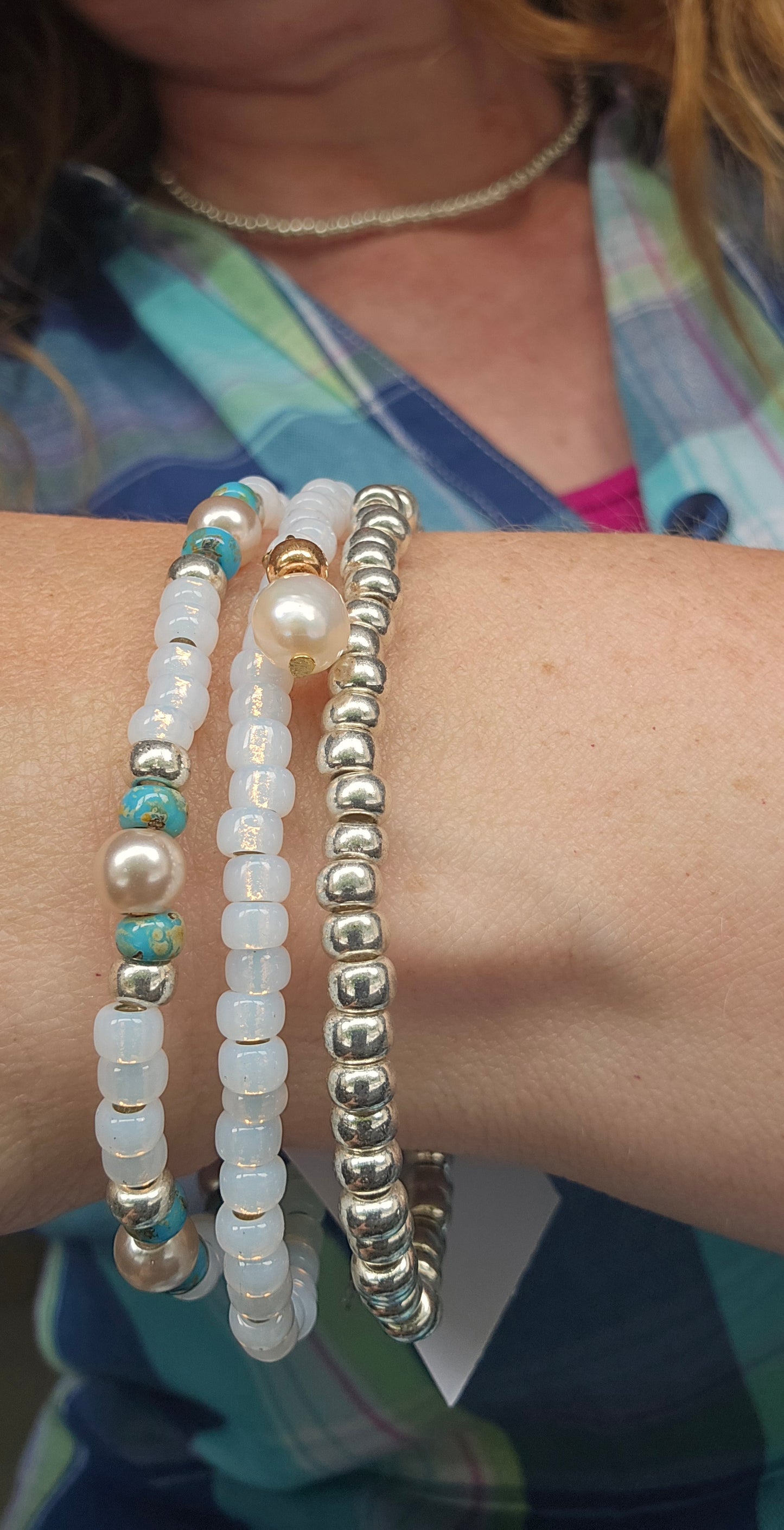 Beaded opal and pearl necklace