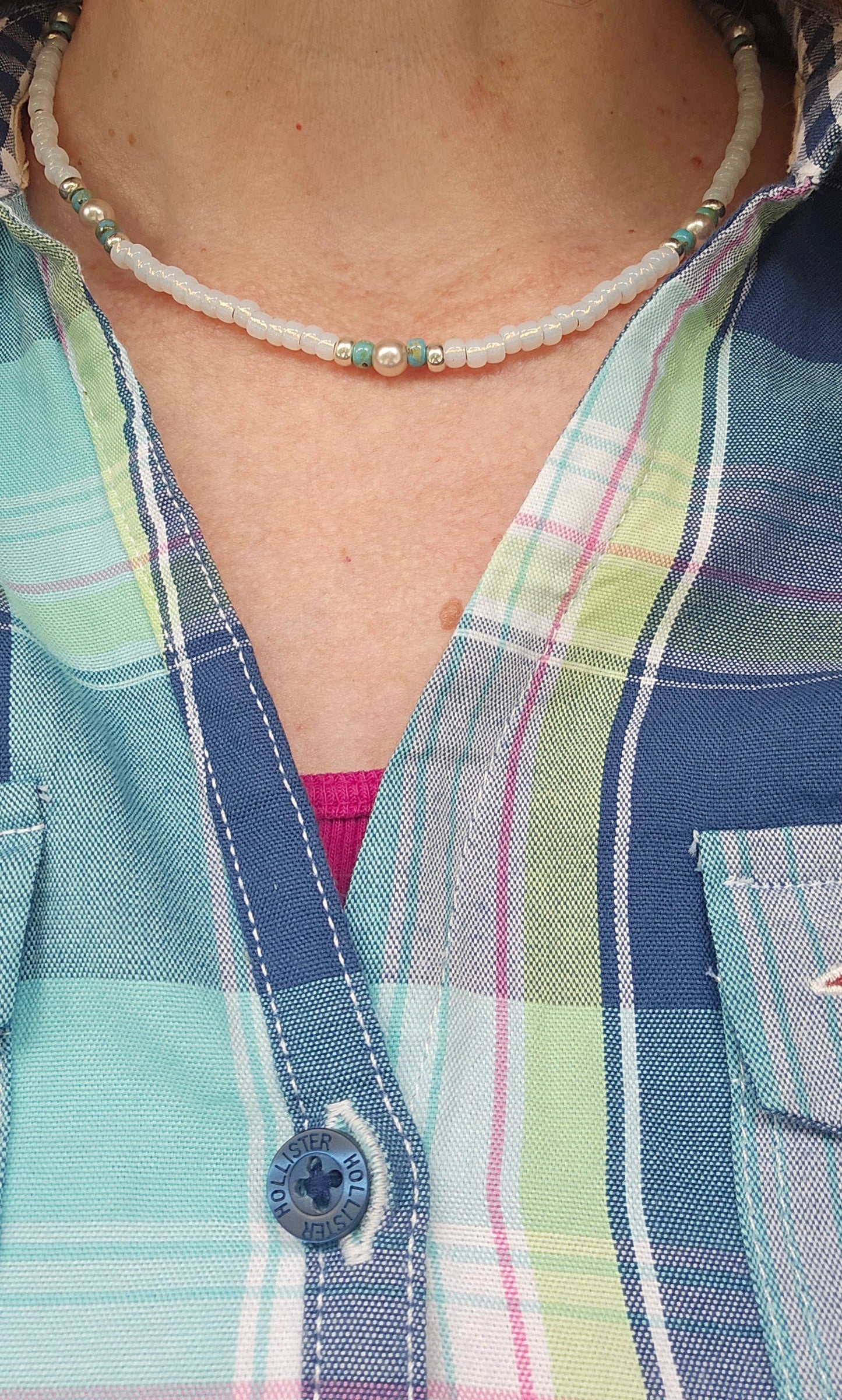 Beaded opal and pearl necklace