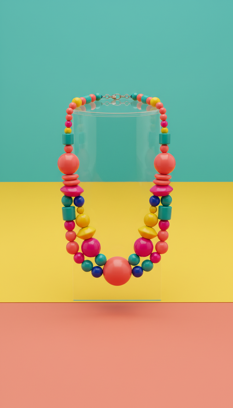 Beaded Statement Necklace with Coral Pop