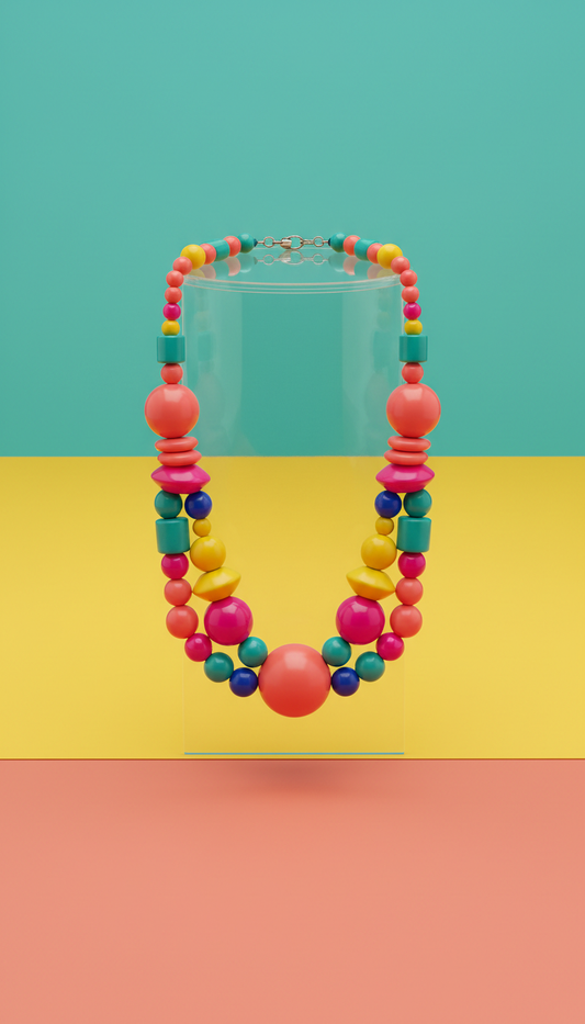 Beaded Statement Necklace with Coral Pop