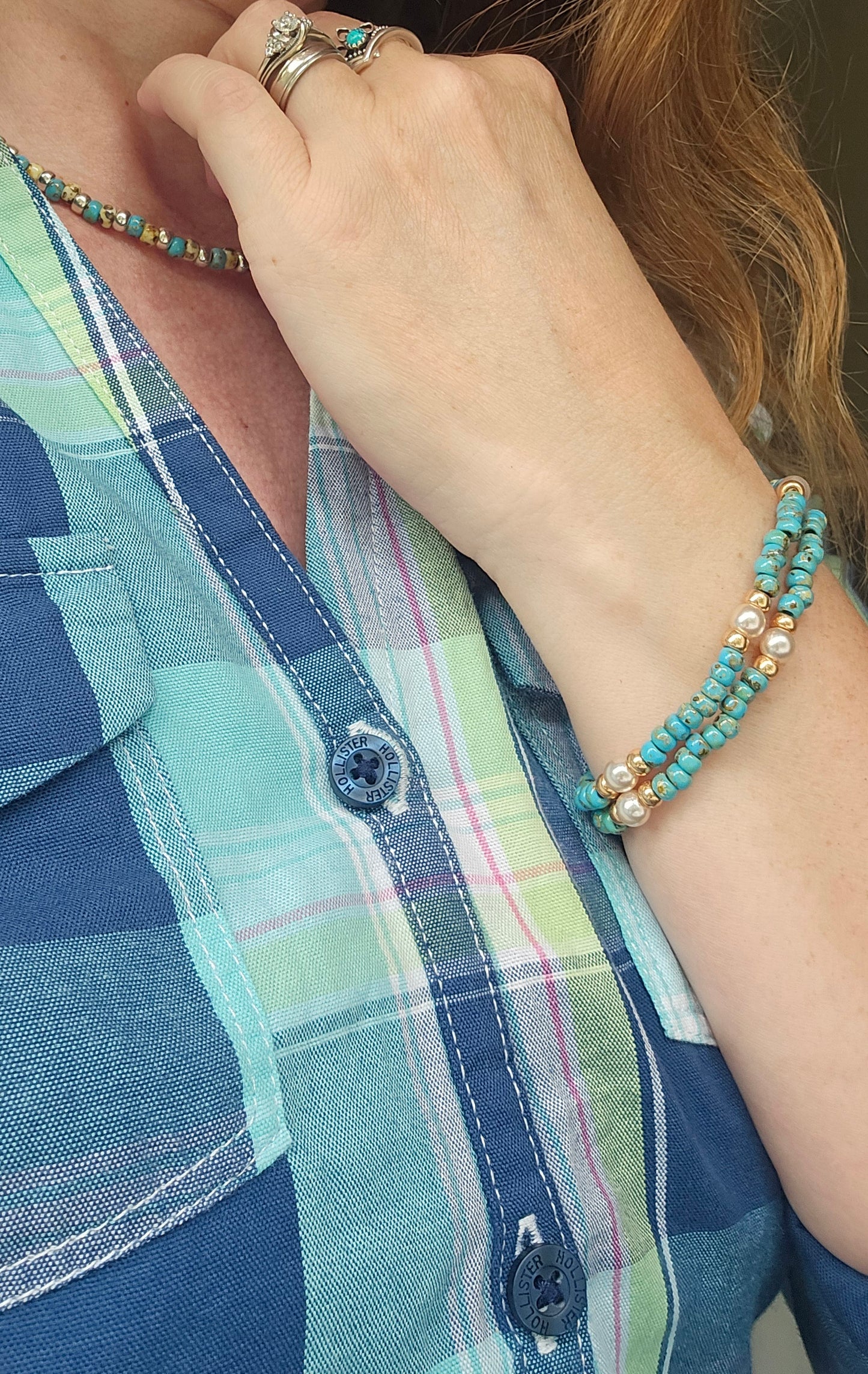 Beaded opal and pearl necklace