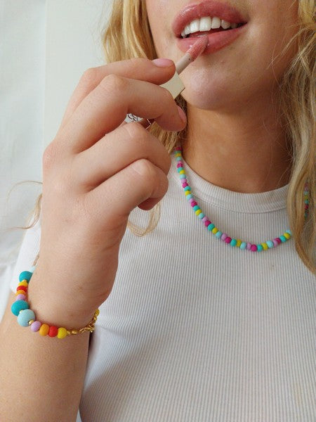 Multi-coloured clay bead bracelet with polymer clay bead necklace 
