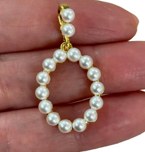 Black Agate Bead Bracelet with Pearl Initial Charm - 24kt Gold Plated Letter