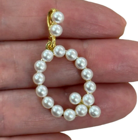 Black Agate Bead Bracelet with Pearl Initial Charm - 24kt Gold Plated Letter
