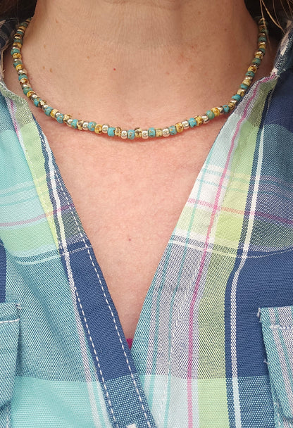 Silver Turquoise Choker Bead Necklace