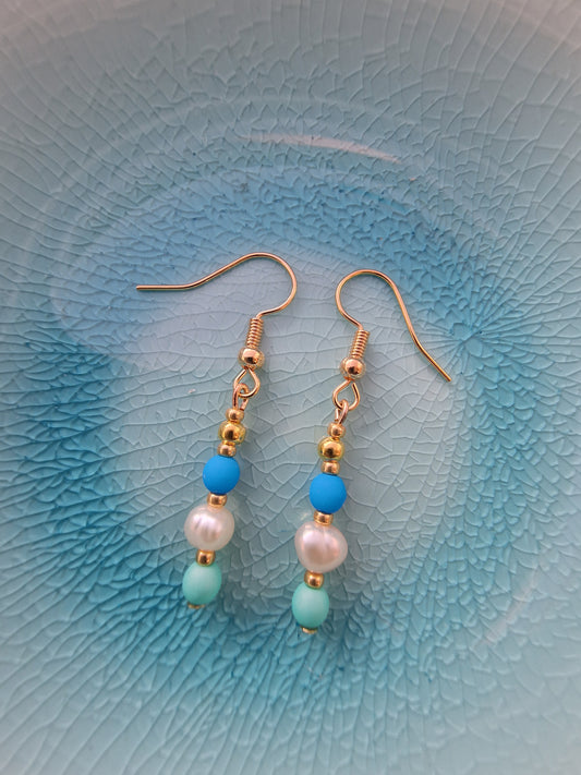 Turquoise & Freshwater Pearl Drop Earrings