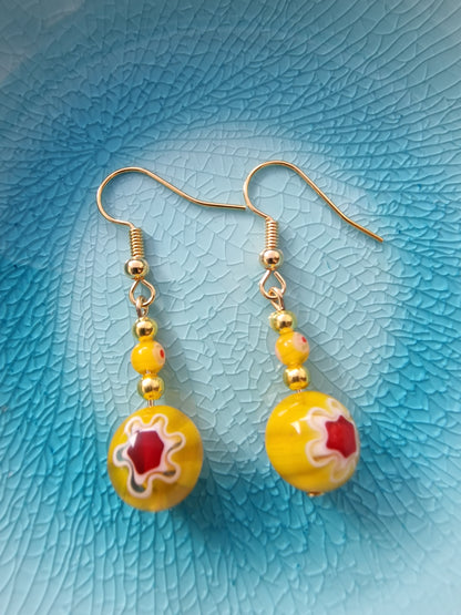 Yellow Millefiori Drop Earrings - design-eye-gallery
