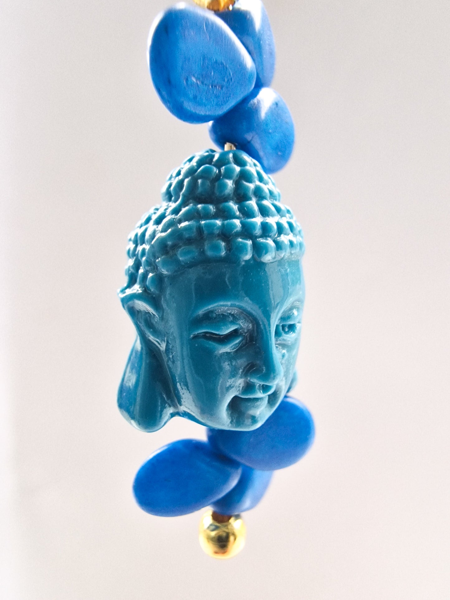 Statement Buddha Drop Earring in Blue