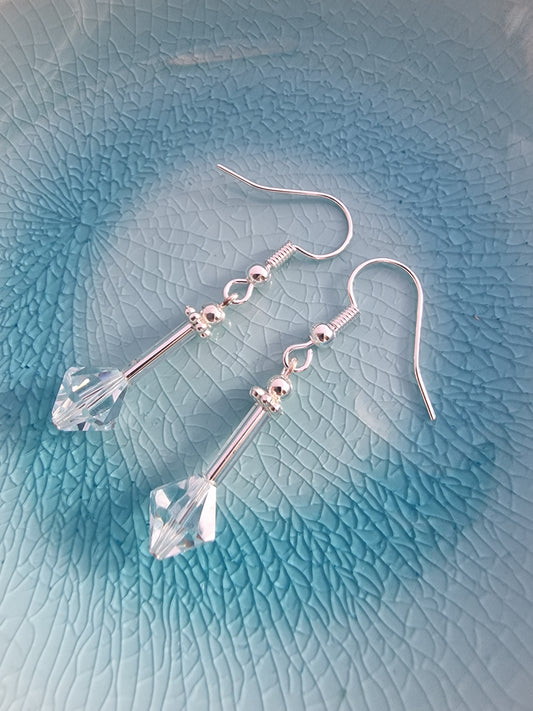Modern Drop Swarovski Azure and Silver Earrings