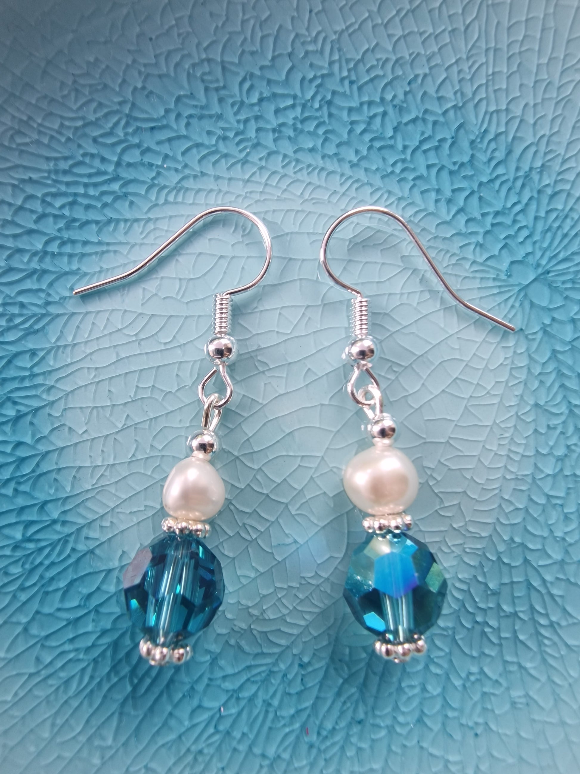 Blue Green Swarovski & Freshwater Pearl Earrings