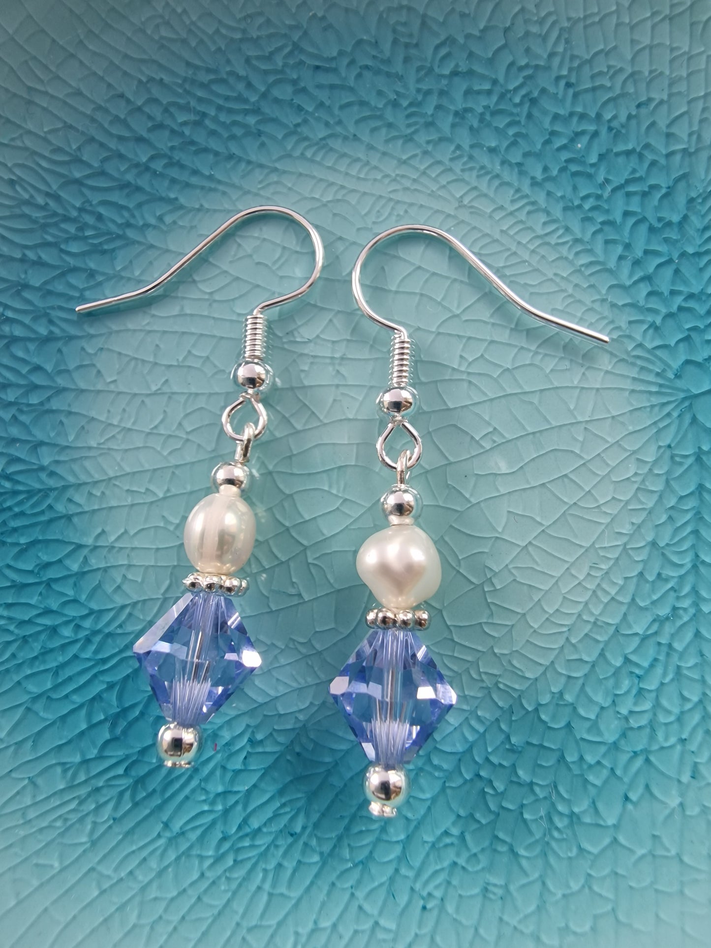 Lavender Swarovski Crystal and Pearl Silver Earrings