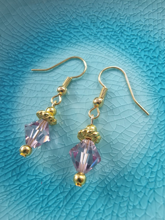 Lavender Swarovski Crystal Gold Earrings