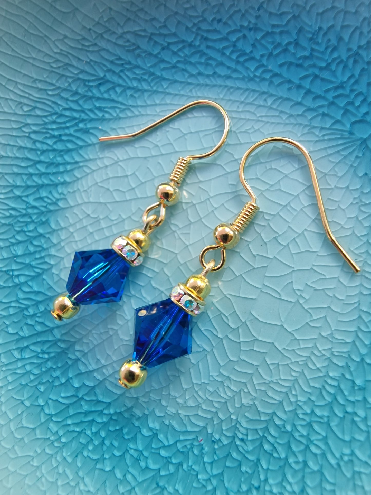 Capri Blue Swarovski Crystal Earrings in Gold