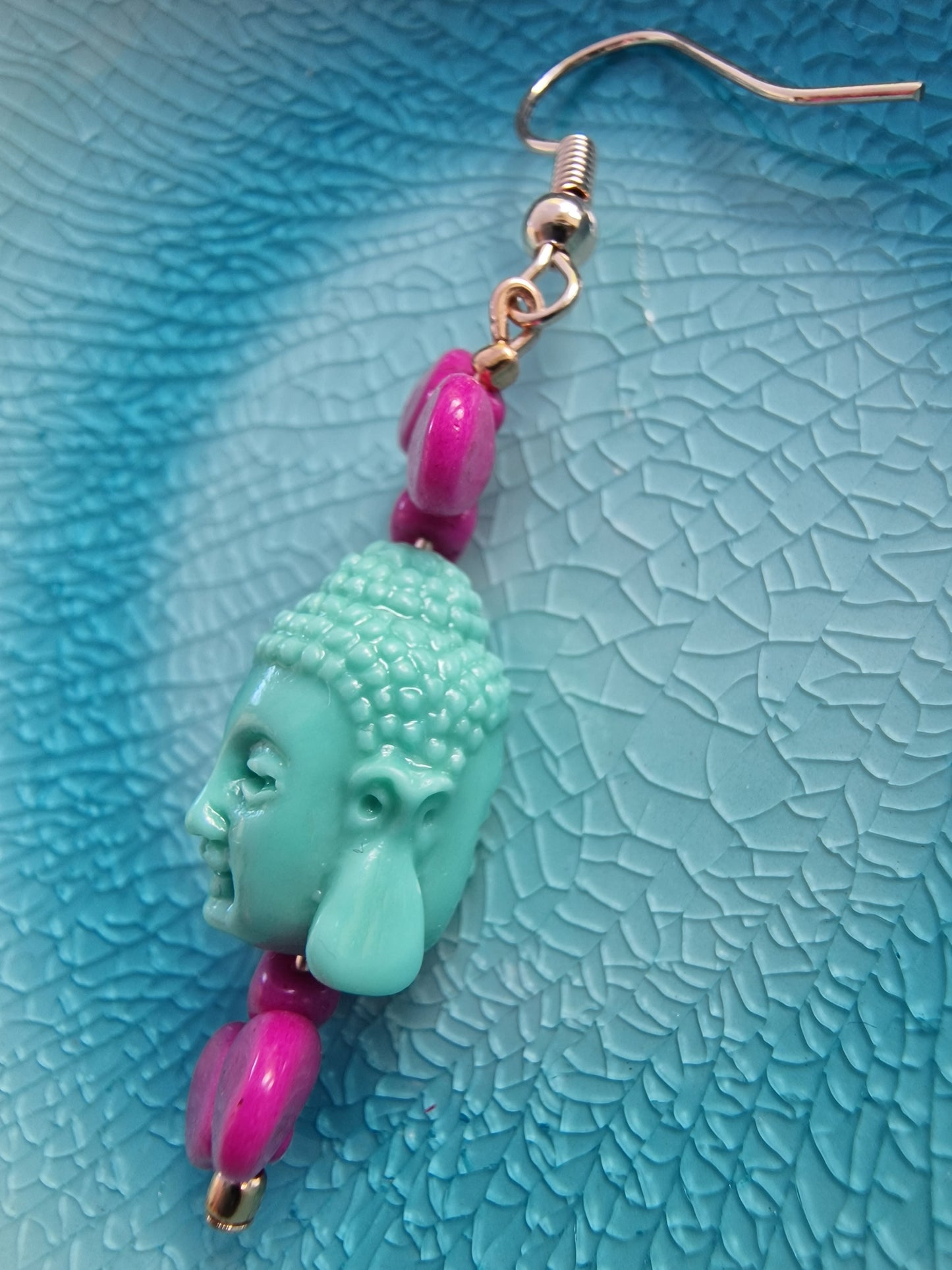 Statement Buddha Drop Earring in Turquoise and Magenta