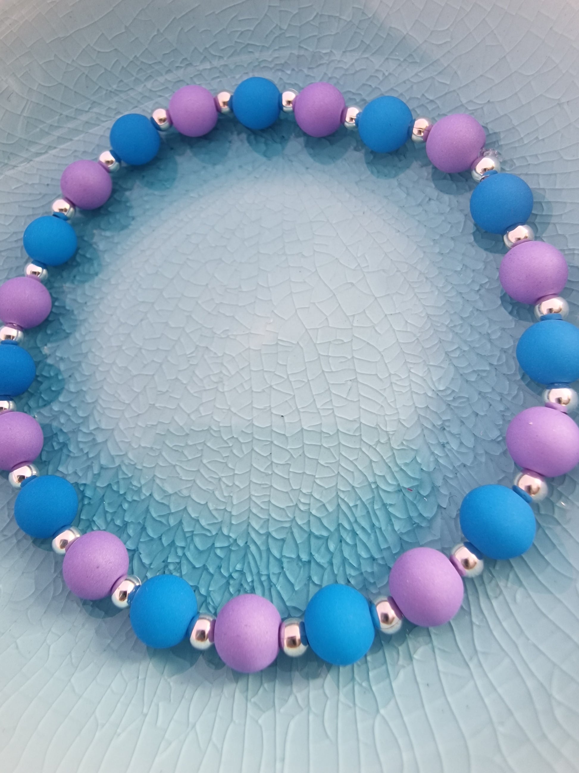 Czech Glass Bead Bracelet in Vibrant Neon Blue and Lavender