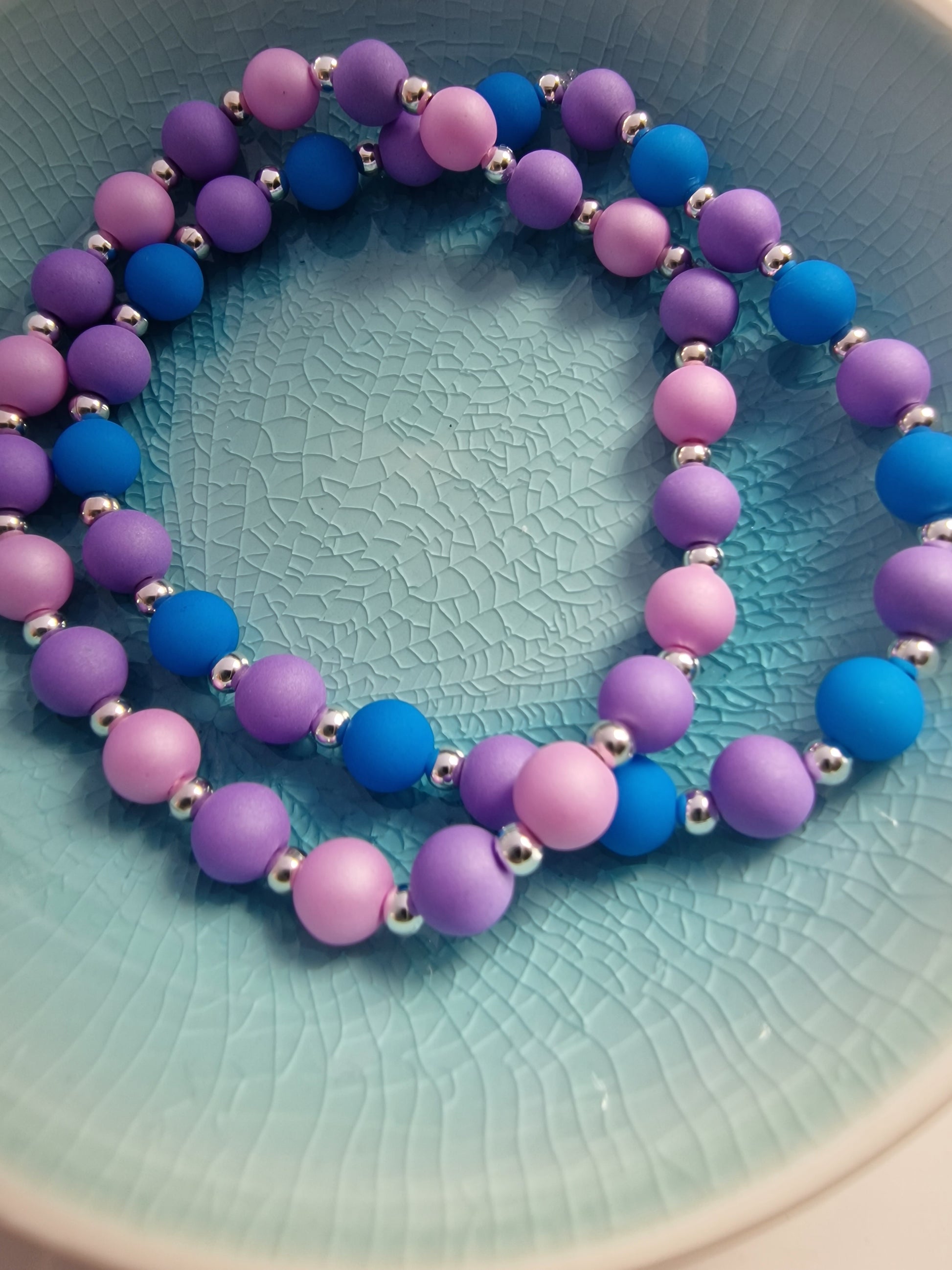 Czech Glass Bead Bracelets in Neon Blue, Lavender & Lilac