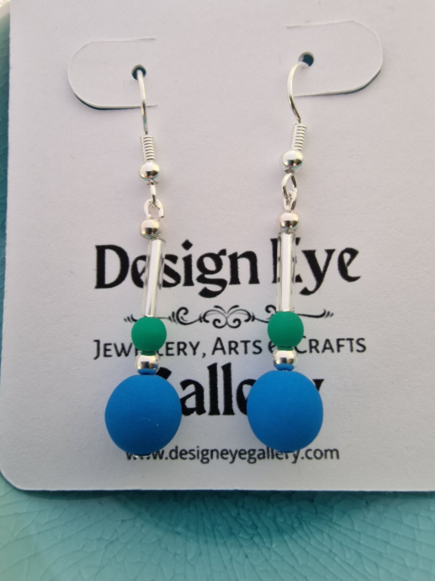 Vibrant Blue, Green and Silver Drop Earrings