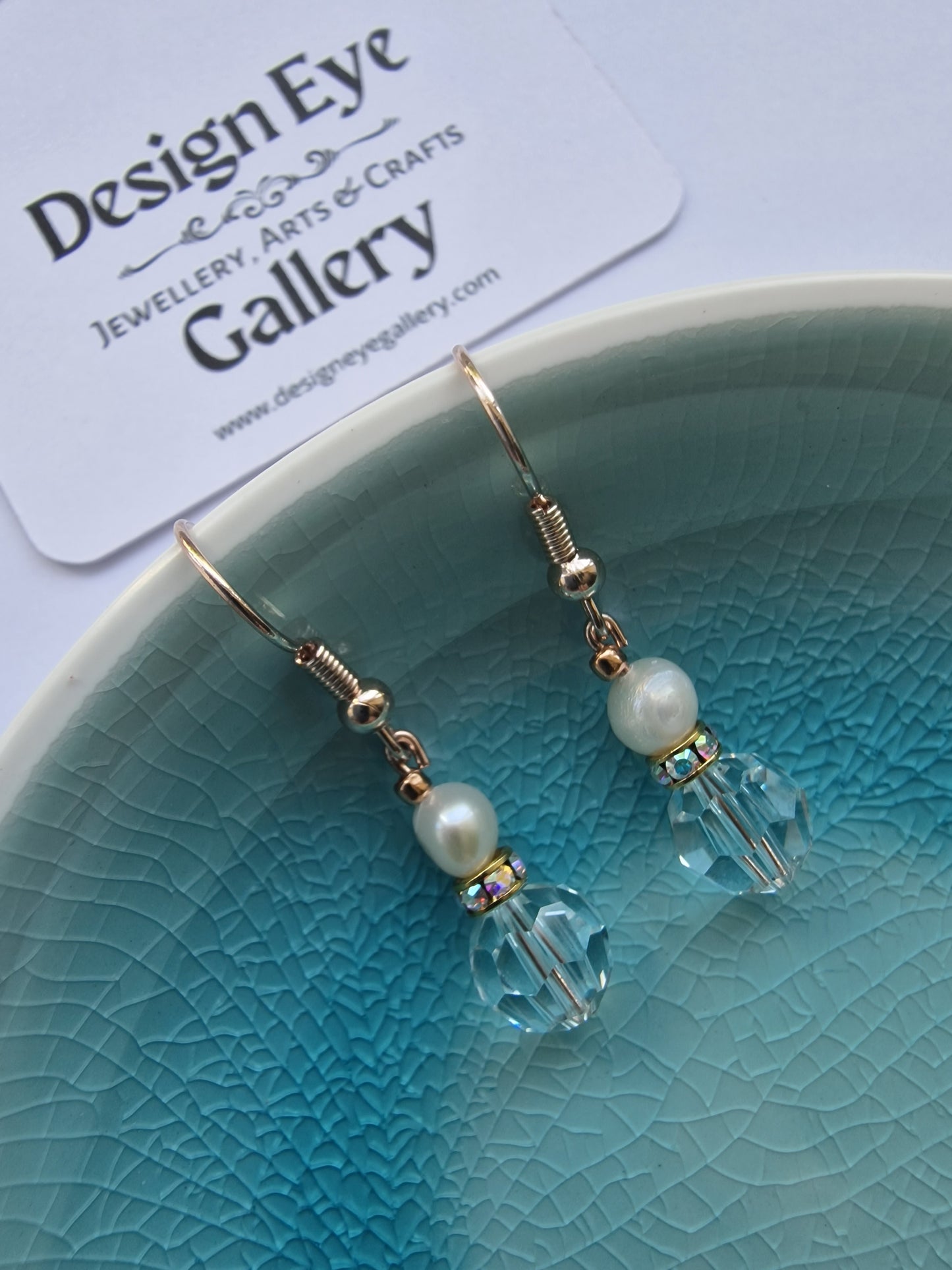 Light Azure Swarovski Bead & Pearl Earrings - design-eye-gallery