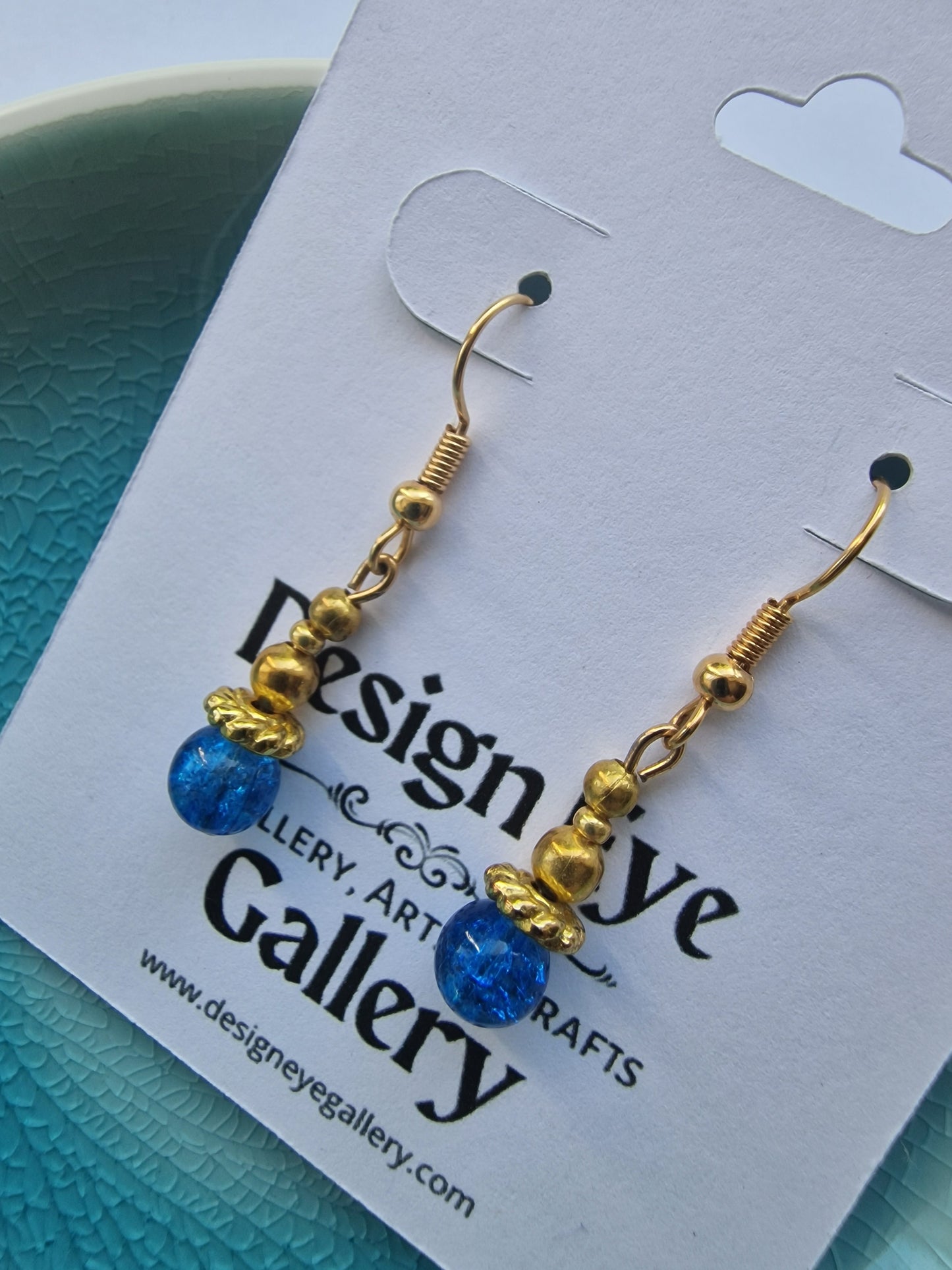 Blue and Gold Dainty Drop Earrings