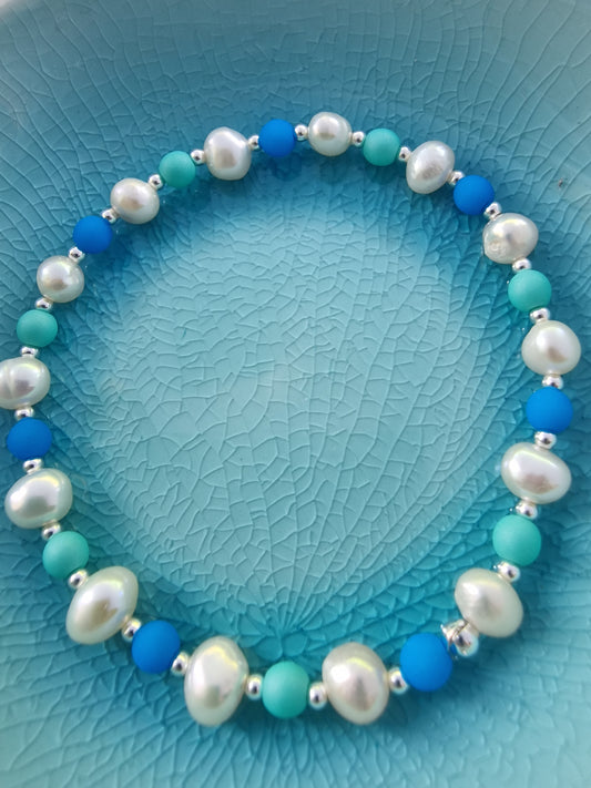 Pearl, Silver and Vibrant Blue Bracelet - design-eye-gallery