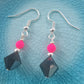 Jet Hematite Swarovski and Neon Pink Bead Earrings
