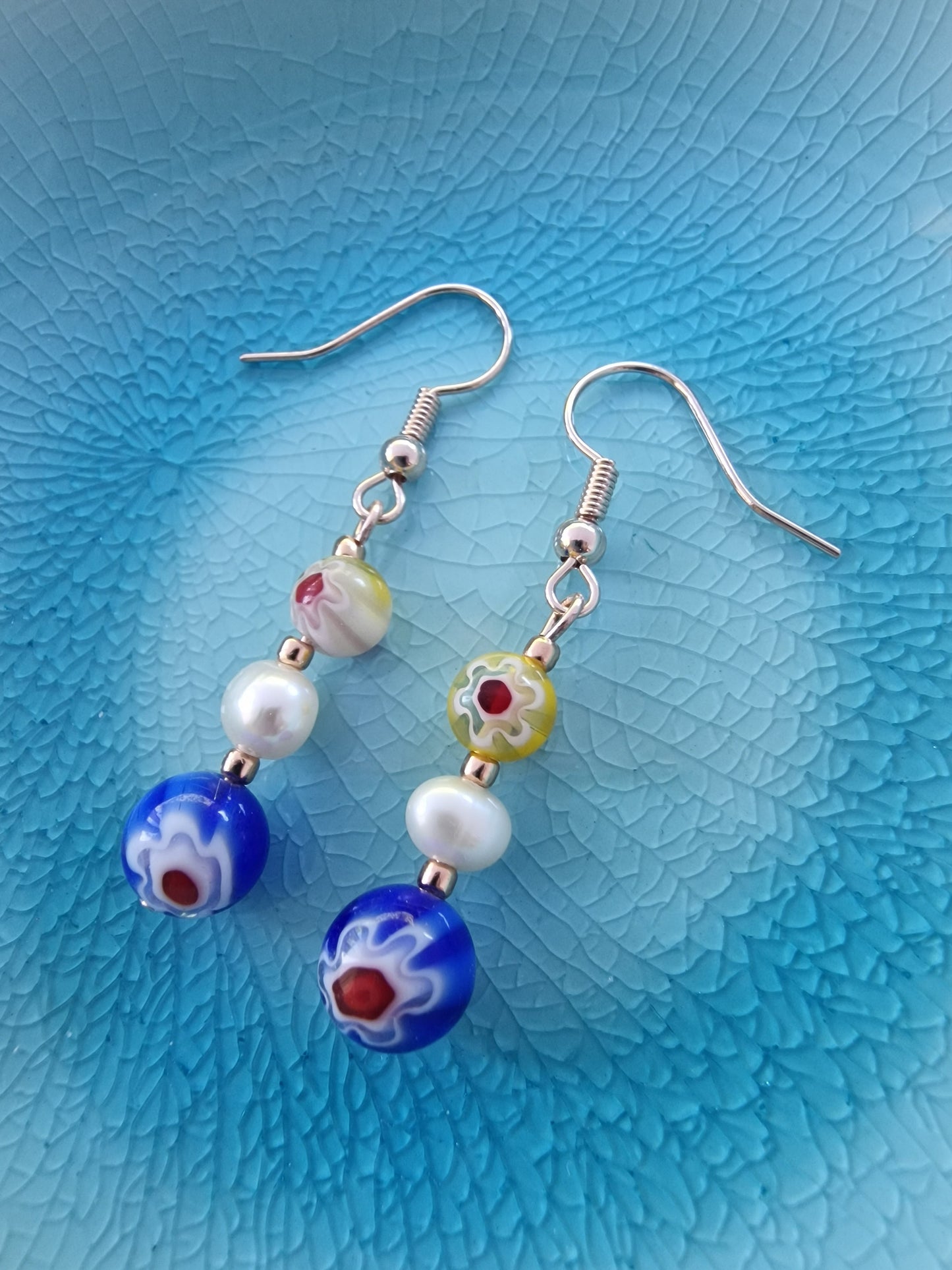 Millefiori and Pearl Drop Earrings - design-eye-gallery