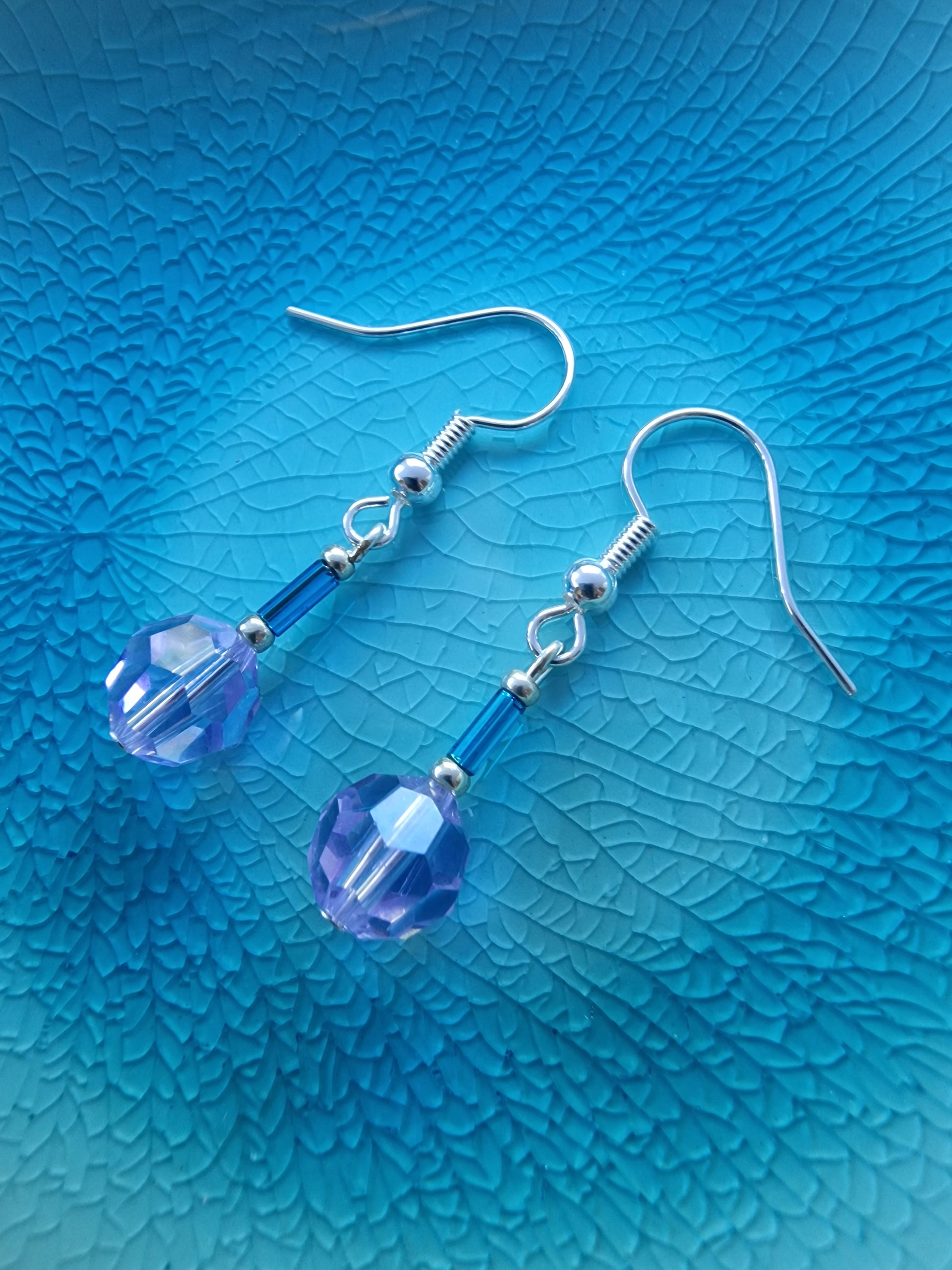 Lavender Swarovski Crystal and Silver Drops Earrings - design-eye-gallery