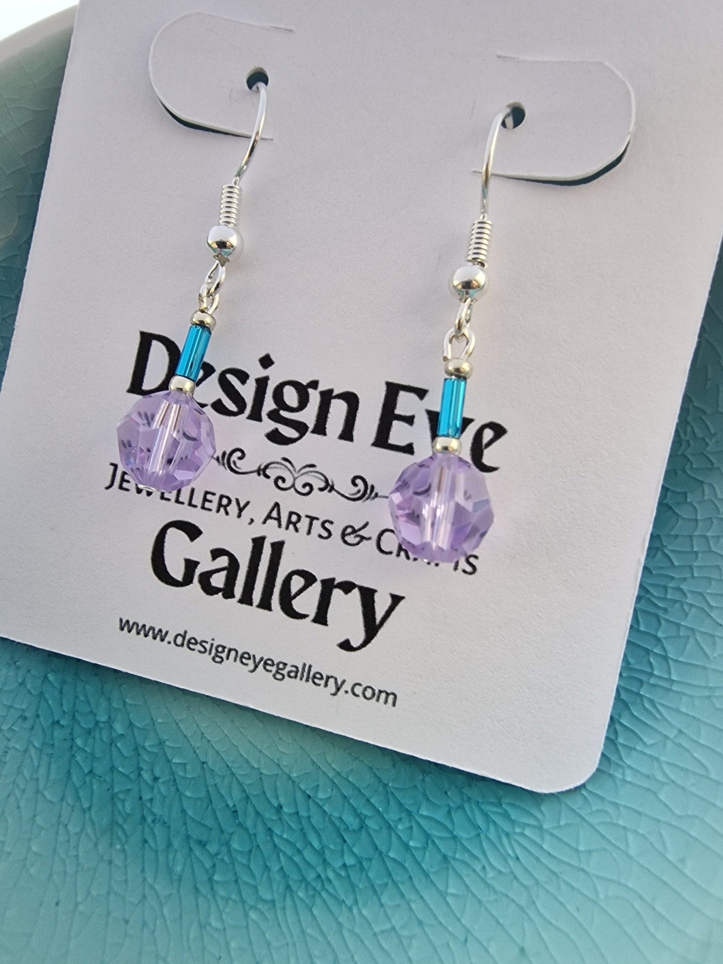 Lavender Swarovski Crystal and Silver Drops Earrings