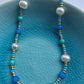 Blue Czech Glass Bead Bracelet with Freshwater Pearls - design-eye-gallery